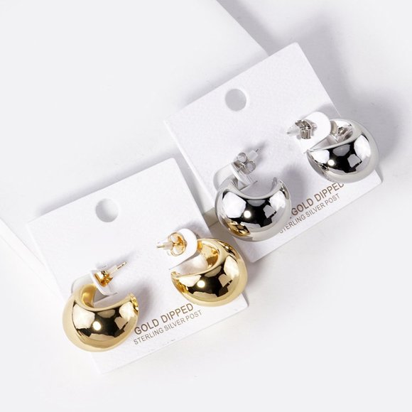 Chunky Gold Earrings Gold Dipped, Sterling Silver Post. - Picture 4 of 4